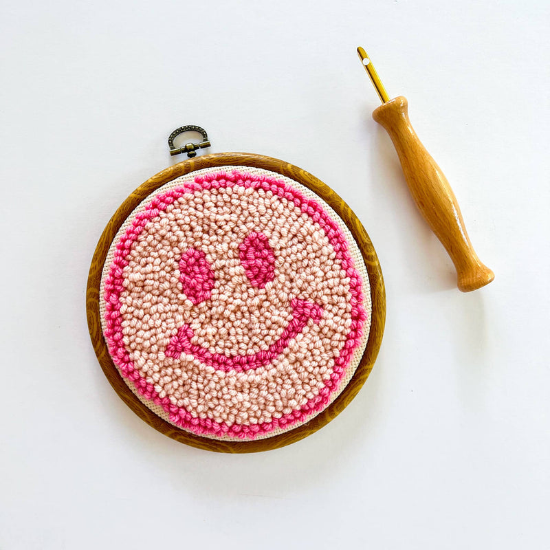 Beginner Punch Needle Kit - Pink Smiley Kit The Urban Acres