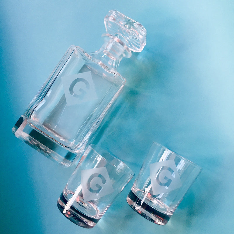 Etched Decanter and Glasses Past Workshop Brooklyn Craft Company